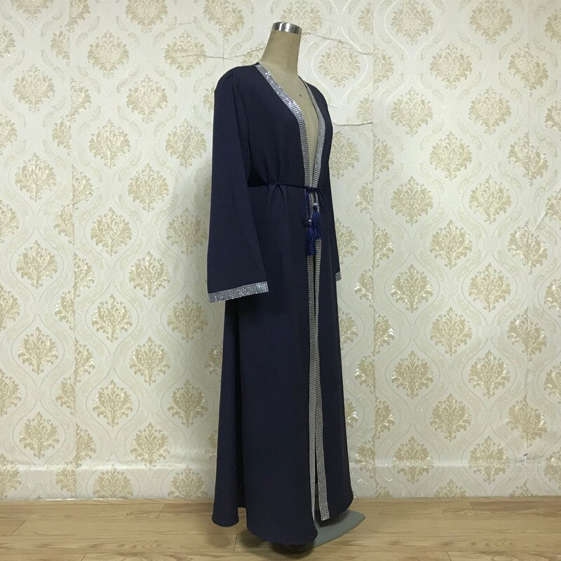 Plus size moslim open abaya jurk vrouwen dubai arab losse open lange gewaad vetersluiting strass hijab jurken bovenkleding islamitische kleding