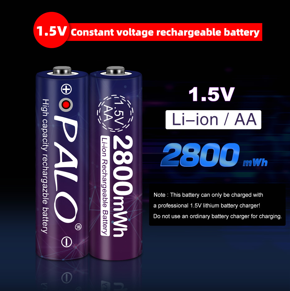 2-24pcs 1.5v AA rechargeable battery 2800mwh 1.5 voltage li-ion lithium ion AA 2A batteries LED display