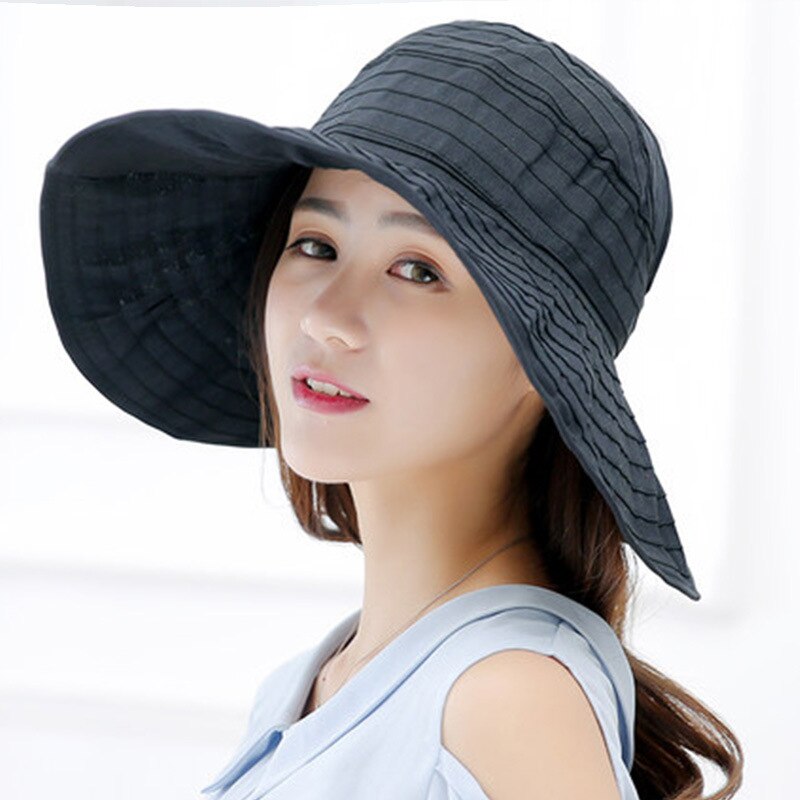 Sombrero de Sol de ala grande para mujer, gorra de playa a rayas, transpirable, protección UV, informal
