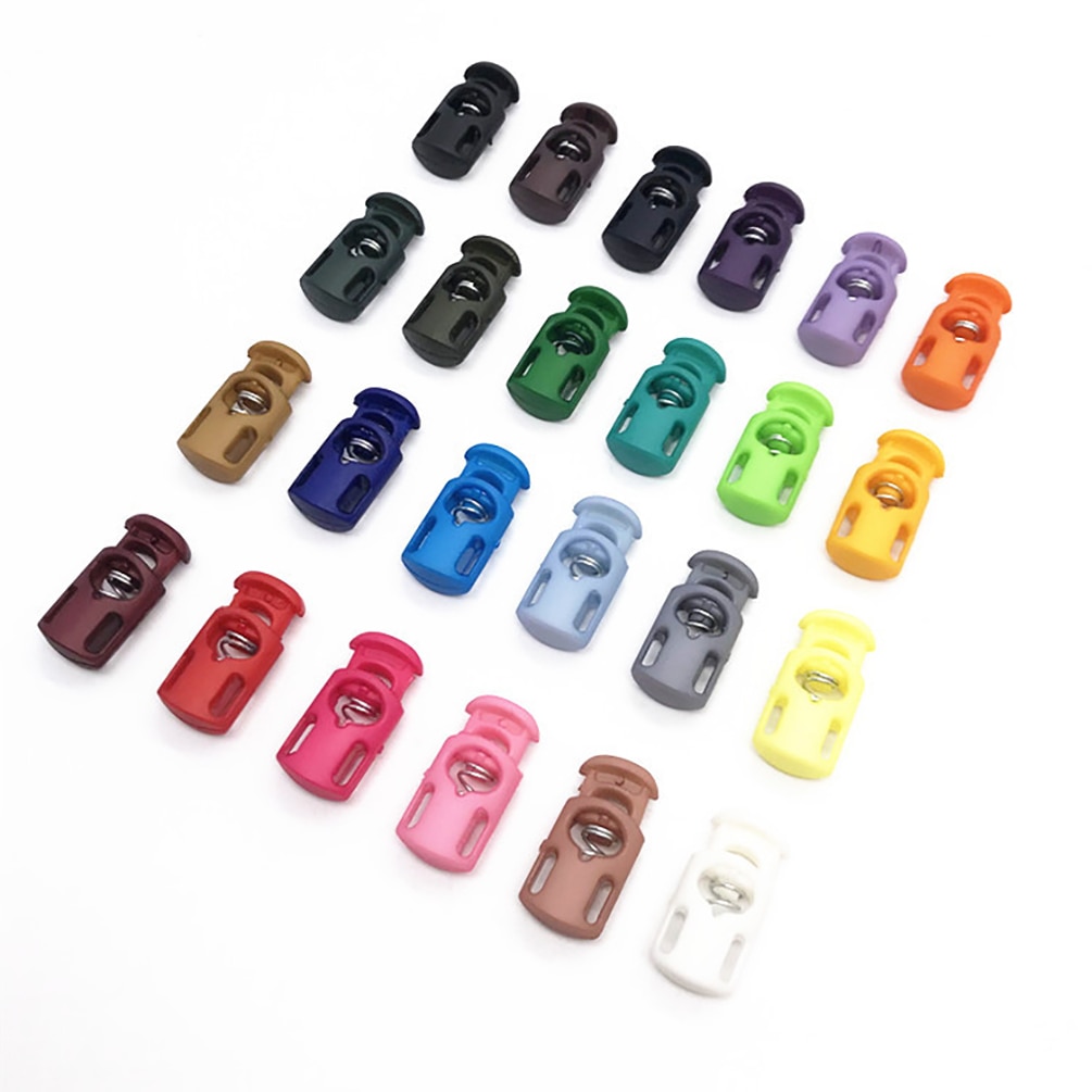 Bloqueo de cordón de palanca de plástico, tapón de cordón de resorte de varios colores para ropa DIY, cordón de cordón, accesorios de ropa deportiva, 25x12mm, 50 Uds.