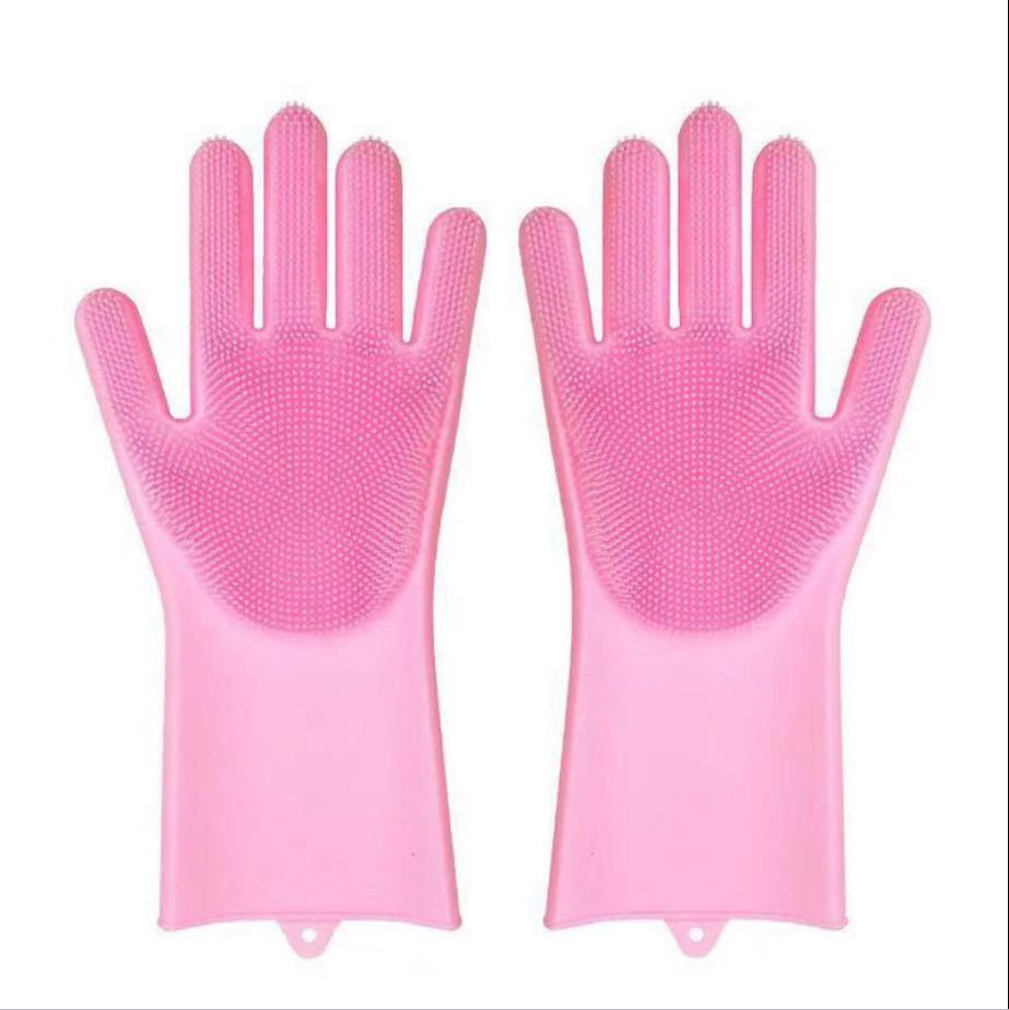 Guantes de baño de silicona para mascotas, limpieza de cocina, lavado de platos, cepillo de limpieza de baño para perros y gatos, guante de goma mágico para fregar: pink a pair