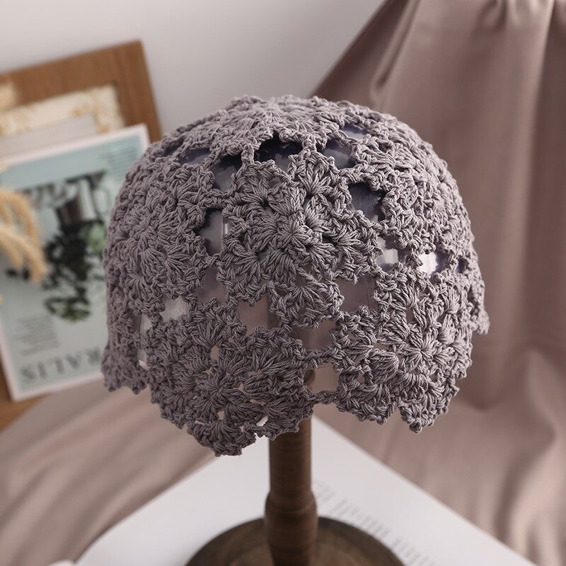 Bonnet Vintage en Crochet pour femmes, motif floral tricoté, Skullies, rétro, printemps été, ZZ-384: 5