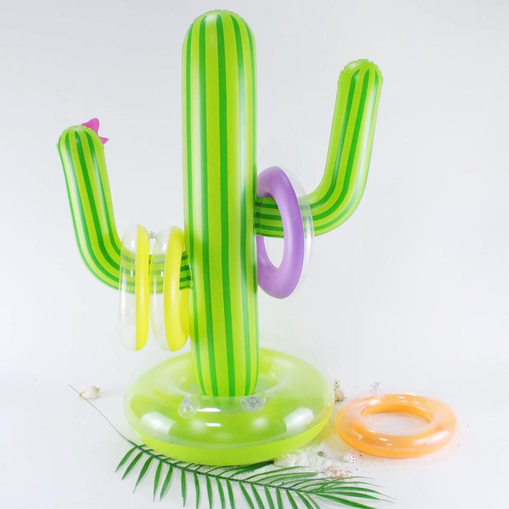 1 Set Inflatable Cactus Ring Toss Game Set Floating Swimming Ring Summer Outdoor Children's Intelligence Interactive Beach Game