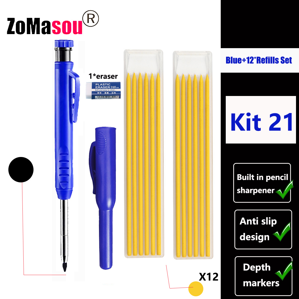 Heldekkende mekanisk blyant for snekkerarbeid, langt hode, dyphullsmarkører, penn, blyanter, påfyllingsstifter, spisser, skrivesaker: Mørk grå