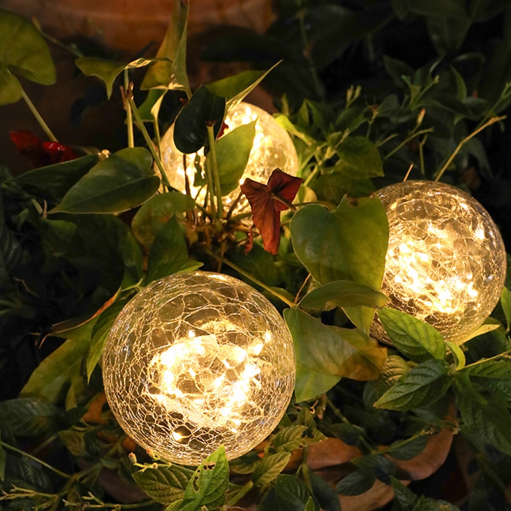 Garden Decoration Crack Glass Ball LED Ground Light Solar LED Lawn Lamp Waterproof Outdoor Landscape Patio Yard Pathway Light