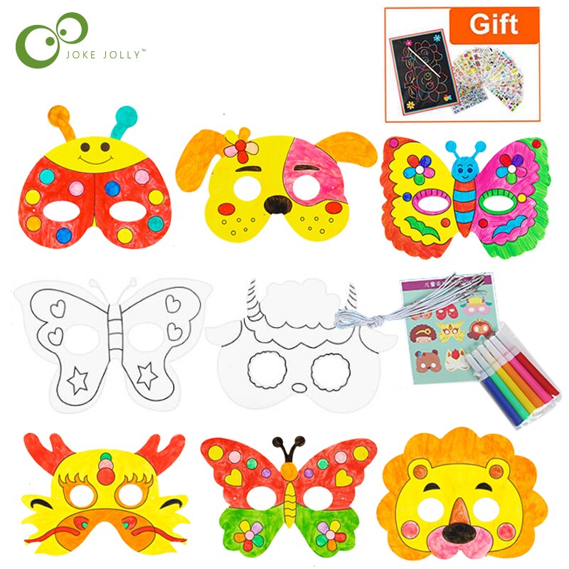 8Pcs Cartoon Animal Painting Mask DIY Color Kindergarten Graffiti Art Crafts Toys Drawing Toys for Children Kids GYH