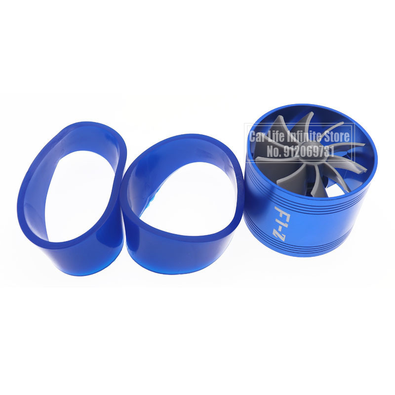 Car F1-Z Single Fan Air Intake Supercharger Fuel Gas Saver Turbo Turbine Fan Aluminum Alloy Blue Auto Durable