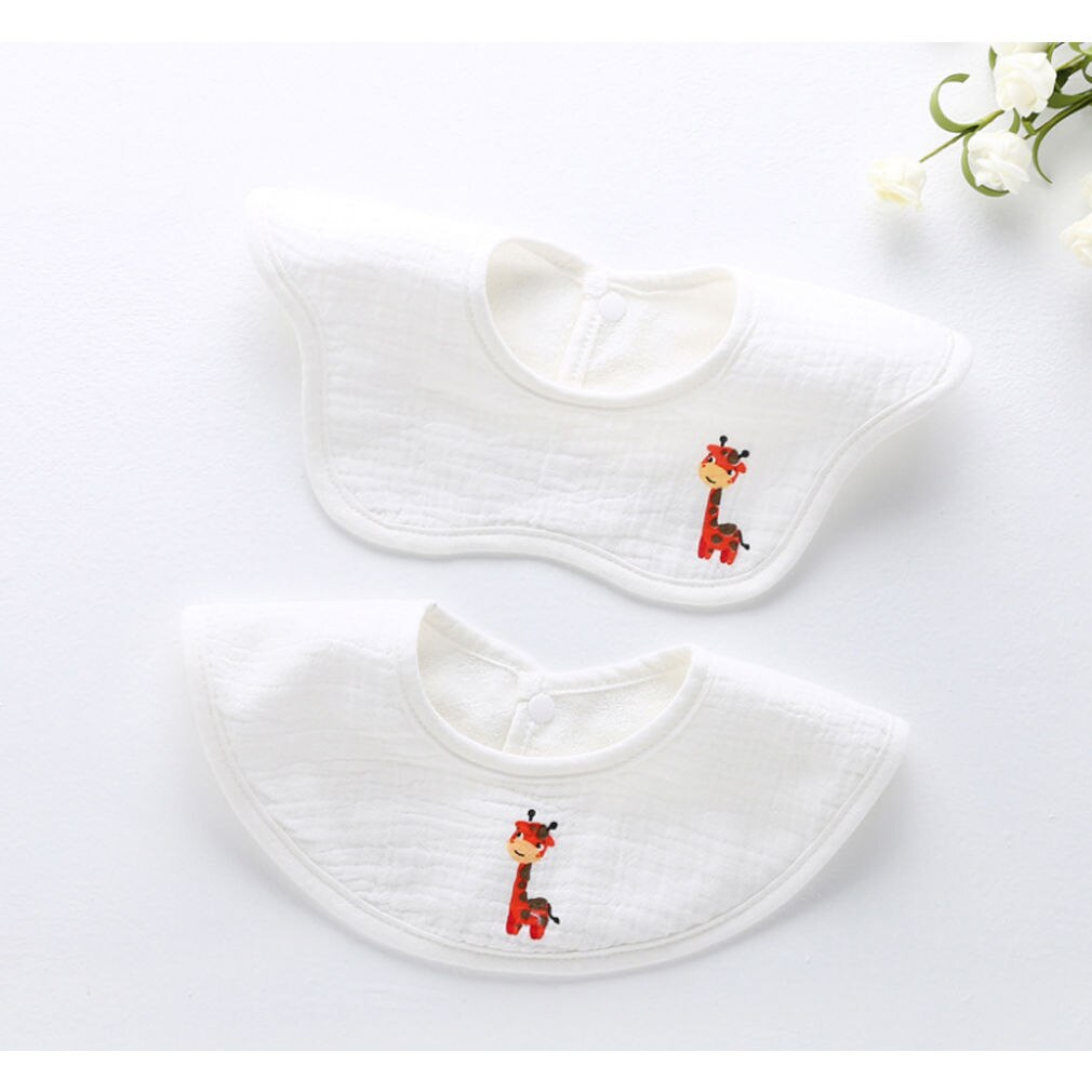 2 Baby Slabbertjes - Katoen & Polyester - Cartoon Dierenprint - Voedingsdoeken Baby: Wit reekalf