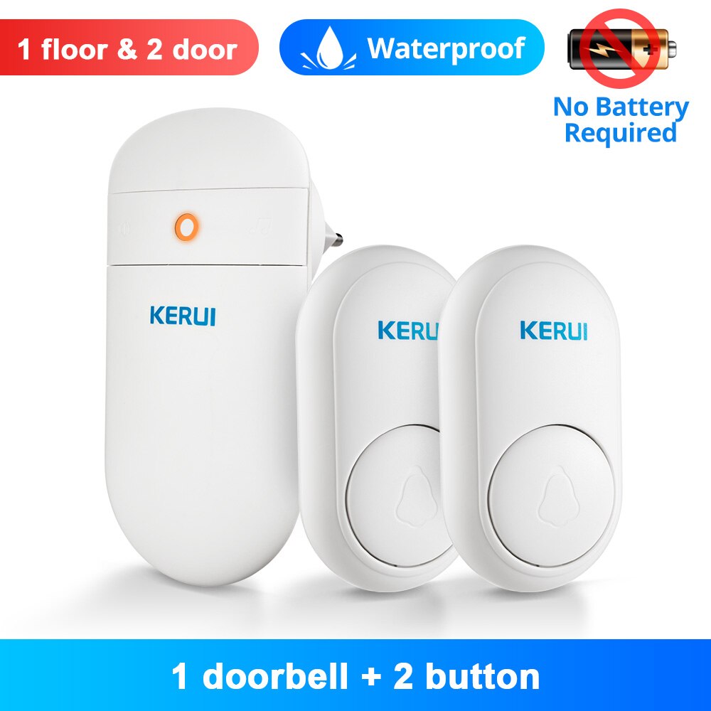 KERUI Wireless Doorbell Self Power Generation Home Welcome Chimes DoorBell Smart Mute Mode 52 Songs LED Light No Need Battery: Black / AU Plug