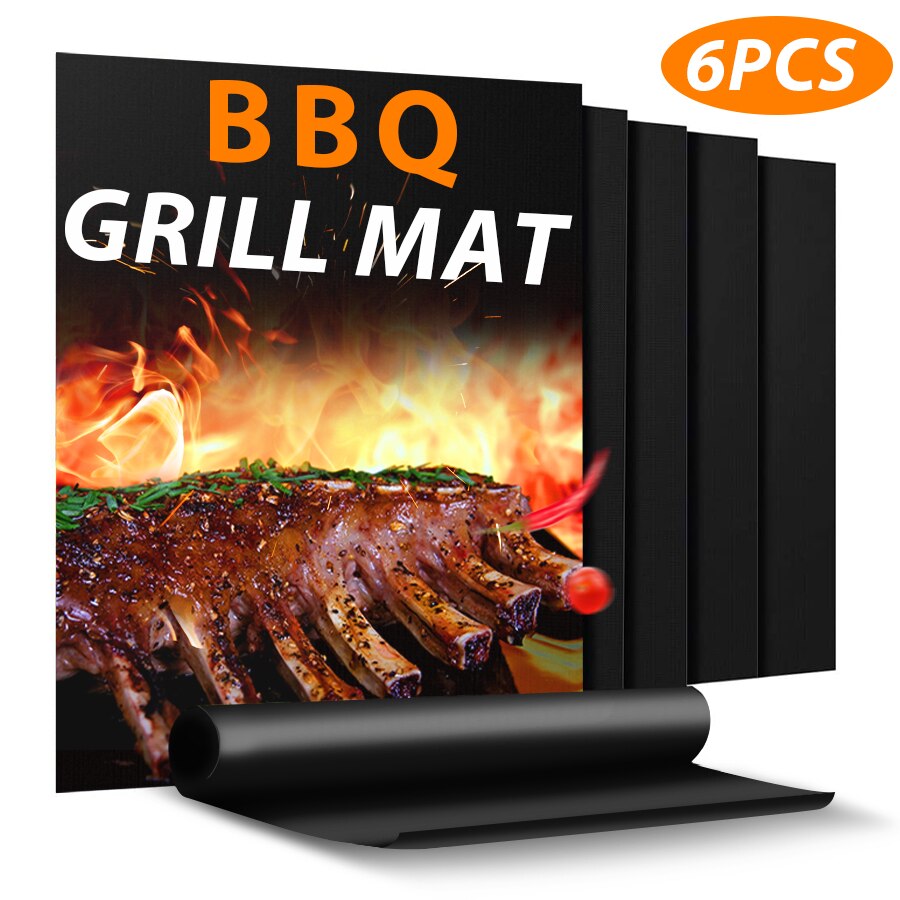 Set van 6 grillmatten, zware barbecuematten, antiaanbakmatten, herbruikbare barbecue-grillaccessoires, 40 x 33cm