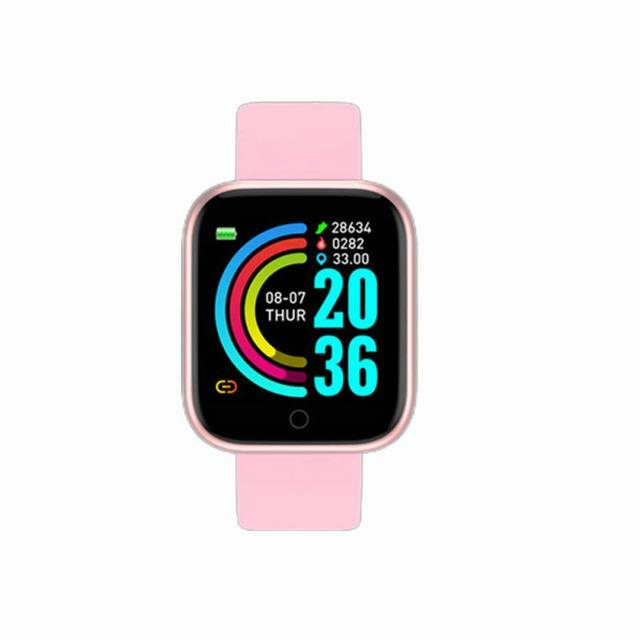 Y68 Smart Watches Men Women's Smartwatch Heart Rate Fitness Tracking Real-Time Blood Pressure Bluetooth Watch For IPhone Xiaomi: Pink