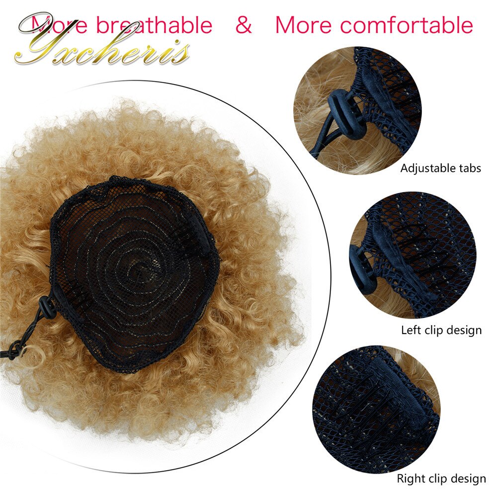 YXCHERISHAIR-moño de pelo sintético Afro rizado degradado, pieza de fibra de alta temperatura, con cordón, extensiones de coleta