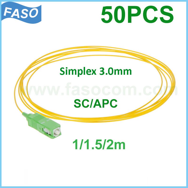 FASO 50Pcs/Bag 1m/1.5m/2m SC/APC Simplex SX Core 2.0mm Single Mode Fiber Optic Pigtail