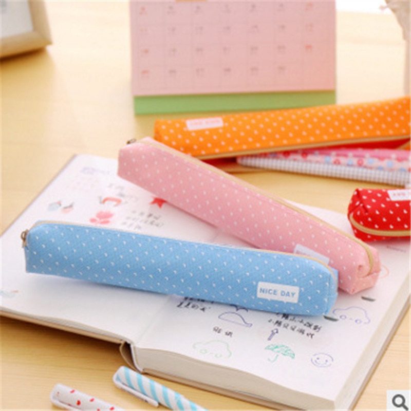 Leuke Candy Kleur Etui Kawaii Dot Canvas Pen Bag Briefpapier Pouch voor Meisjes Kantoor Schoolbenodigdheden