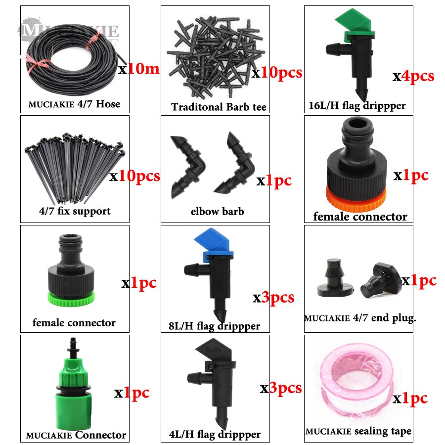 MUCIAKIE 25m 1 Set Garden Watering System Kit Automatic Micro Drip Irrigation for Home Garden Yard Flowers Plants Tree Vegetable: 10m x D x AB429C