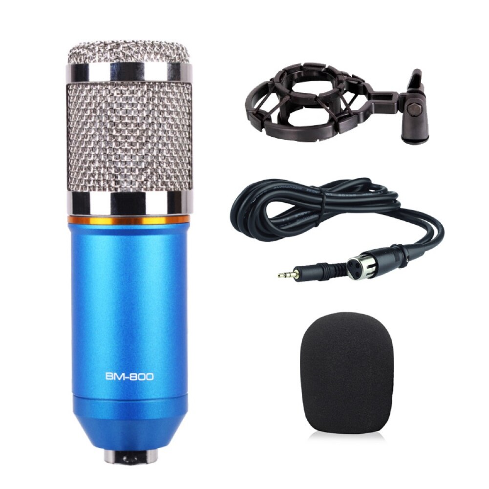 BM800 Condenser Microphone kit Studio Broadcasting Singing Microphone Podcast Recording Mic Karaoke Microphone for Computer: Blue