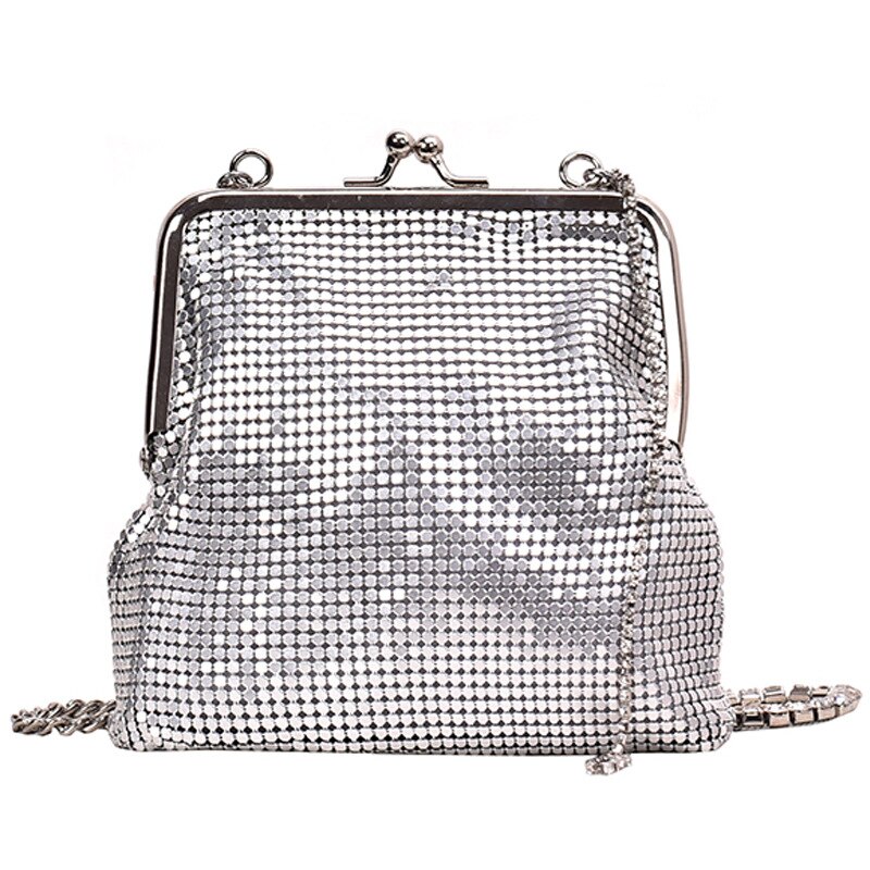 Sølv metall kvinne kveld bag luksus diamant dusk kvinner fest clutch bag crossbody kjede bag vesker og vesker bolso mujer