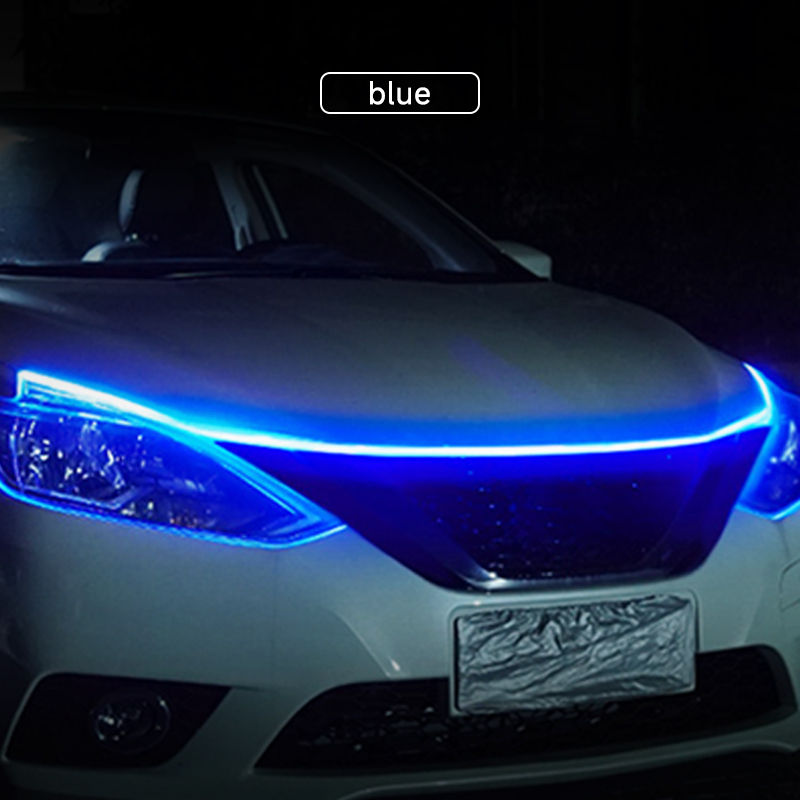 Scan Starting LED Car Hood Light Strip Auto Engine Hood Guide Decorative Ambient Lamp 12v Modified Car Daytime Running Light: Blue / 0.5W