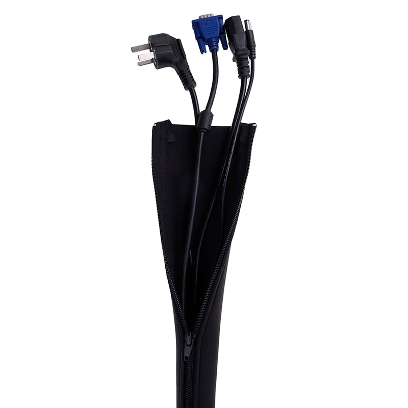 1Pc DIY neoprene cable management sleeve zipper wrap wire hider cover organizer