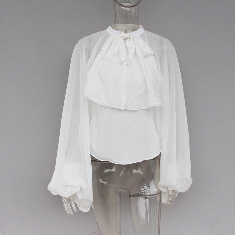 TWOTWINSTYLE perspectiva camisas blusa mujer linterna manga Bowknot encaje blusa Tops mujer ropa nueva: white / S