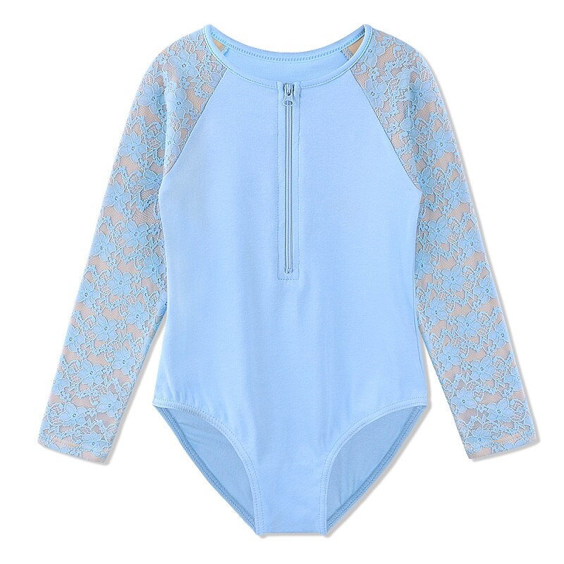 BAOHULU trykot baletowy bawełna koronki z długim rękawem nastolatki gimnastyka trykot dziewczyny wydajność kostium taneczny body dzieci ubrania taneczne: B191 blue / XL