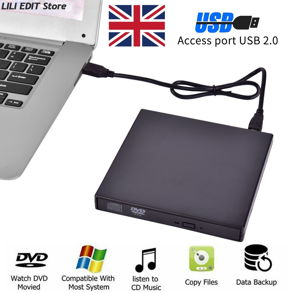 External DVD ROM Optical Drive USB 2.0 CD/DVD-ROM CD-RW Player Burner Slim Portable Reader Recorder For Laptop
