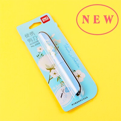 Deli Draagbare Vouwen Schaar Student Pocket Schaar Kawaii Cutter Art Gereedschap Kids Deli Student Deli Briefpapier Cuters School: blue with flowers