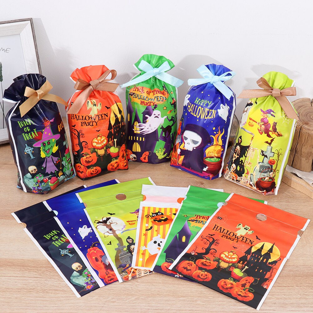 10 stk store halloween-poser småkaker godteripakke snøre innpakning festposer oppbevaring halloween-dekor