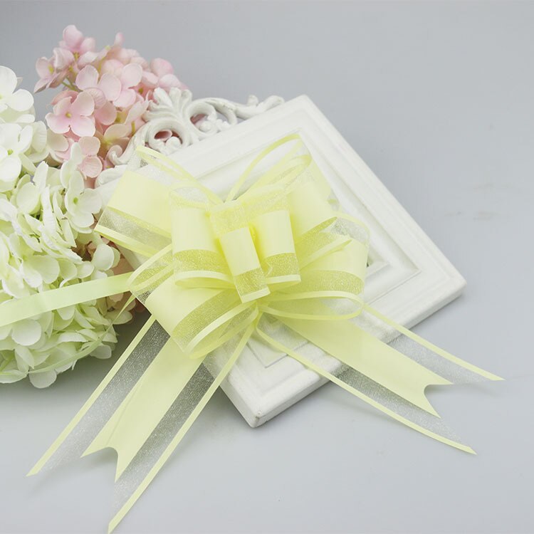 Plain Snow Yarn Garland Streamers Ribbon Flowers Packaging Bundled Wedding Car Door Hand Streamers Wedding Decoration: beige 10pieces