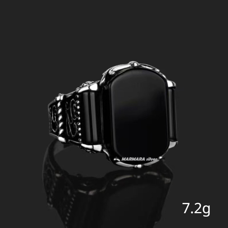 Anillo de piedras preciosas curvadas negras con patrón Retro europeo y americano para hombre, anillo de Punk