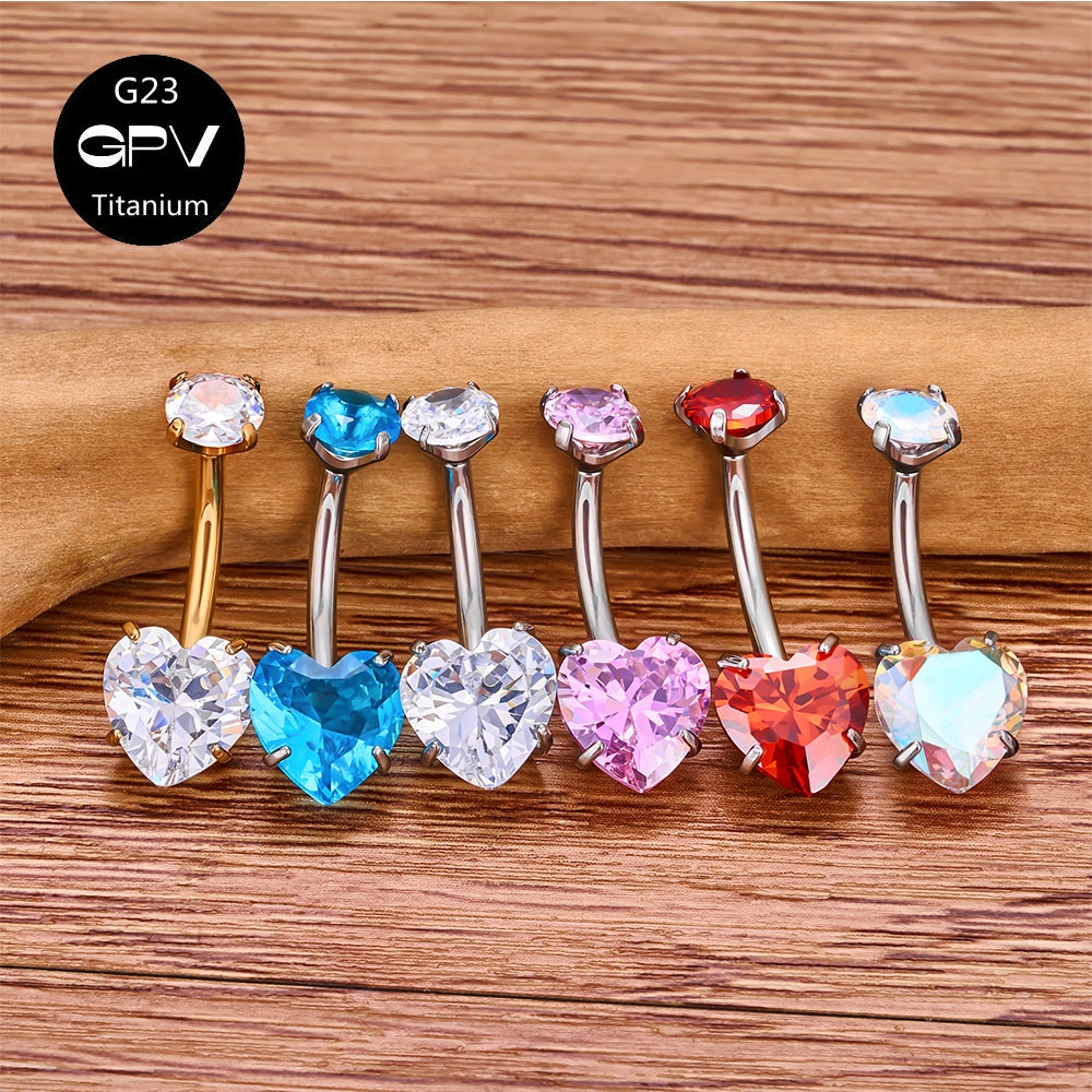 G23 uñas para ombligo con circonita en forma de corazón, grado de implante de titanio, joyería clásica para Piercing para mujer, anillo para ombligo