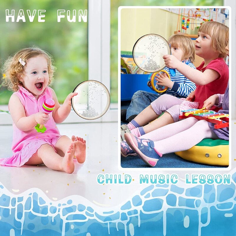 2 Pieces Wave Bead Hand Drum 8 Inch Sea Wave Sound Drum Wave Drum Ocean Sound Drum Musical Instrument Percussion