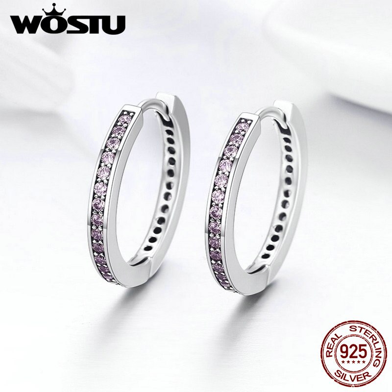 Wostu 100% 925 Sterling Zilveren 4 Kleuren Eenvoudige Goud Kleur Clear Cz Vrouwelijke Stud Oorbellen Voor Vrouwen Mode sieraden