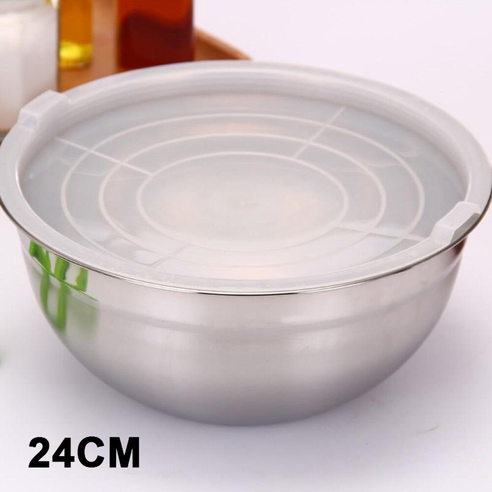 Bol de mezcla de acero inoxidable con tapas para ensaladas, caja para el almuerzo, contenedor de almacenamiento de alimentos, herramienta de cocina, 18/20/22/24CM: 24cm