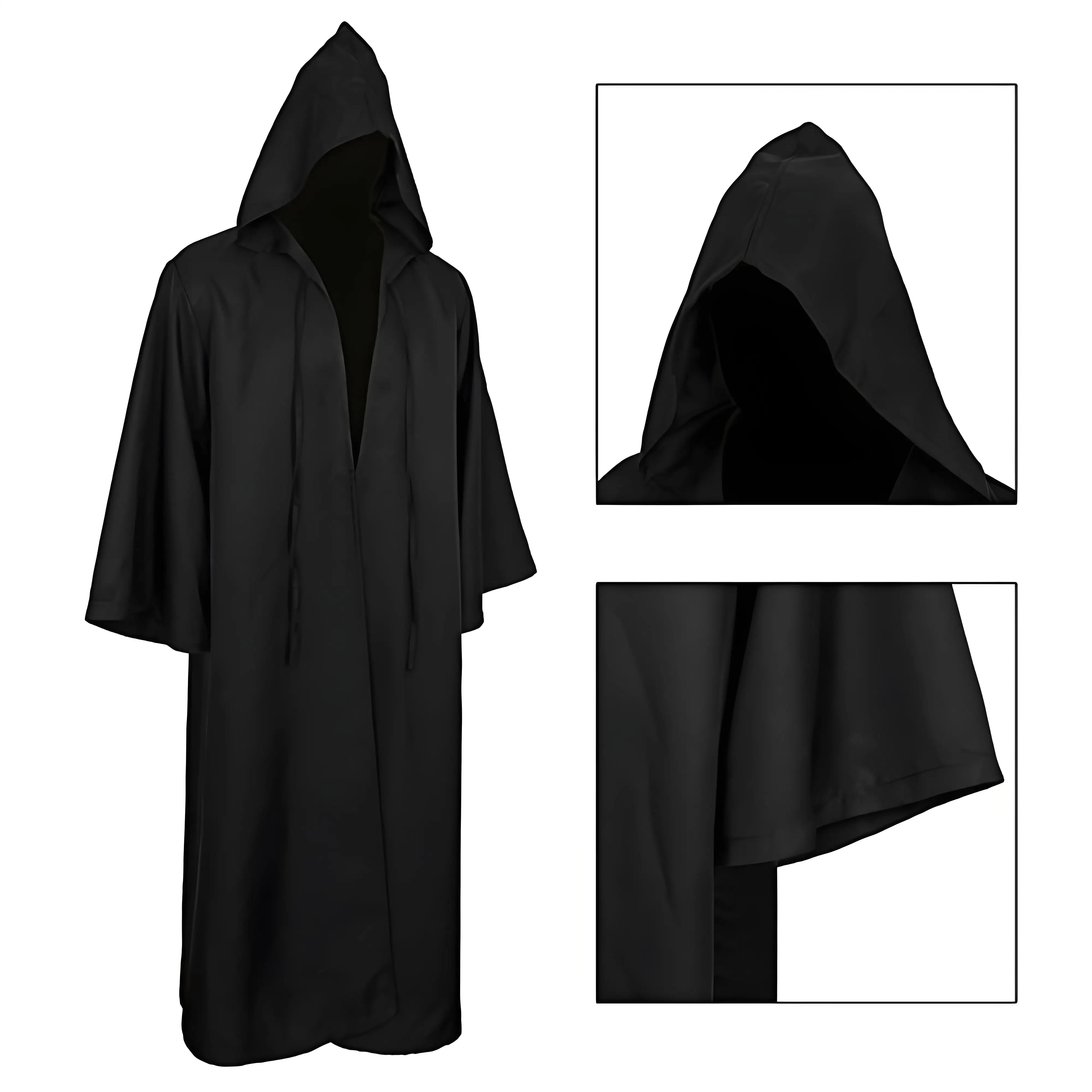 Black Cape Cloak Warrior Costume for Adults Vampire Cape with Hood Adult Halloween Cosplay Vampire Christmas Costume Robe Cape