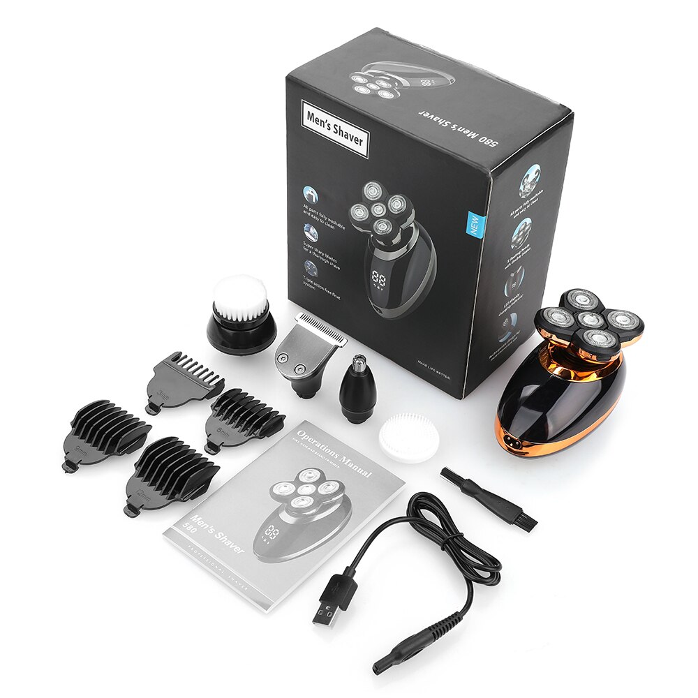 USB Rechargeable Mower Men Washable Five Floating Heads Shavers LCD Hair Clipper Razor Nose Hair Trimmer Shaving Beard Machine