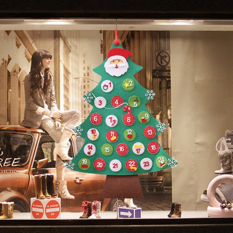 Christmas Hanging Ornaments Wall Window Hanging Decoration Xmas Tree Shape Unique Non-woven Countdown Advent Calendar