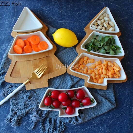 28cm full set ceramic bamboo Christmas tree tray Snack plate fruit bowl dish plate tableware breakfast tray kitchen home supply