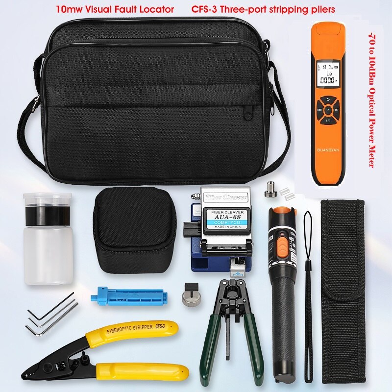 FTTH Fiber Optic Tool Kit with Fiber Cleaver -70~+10dBm Optical Power Meter Visual Fault Locator 10mw