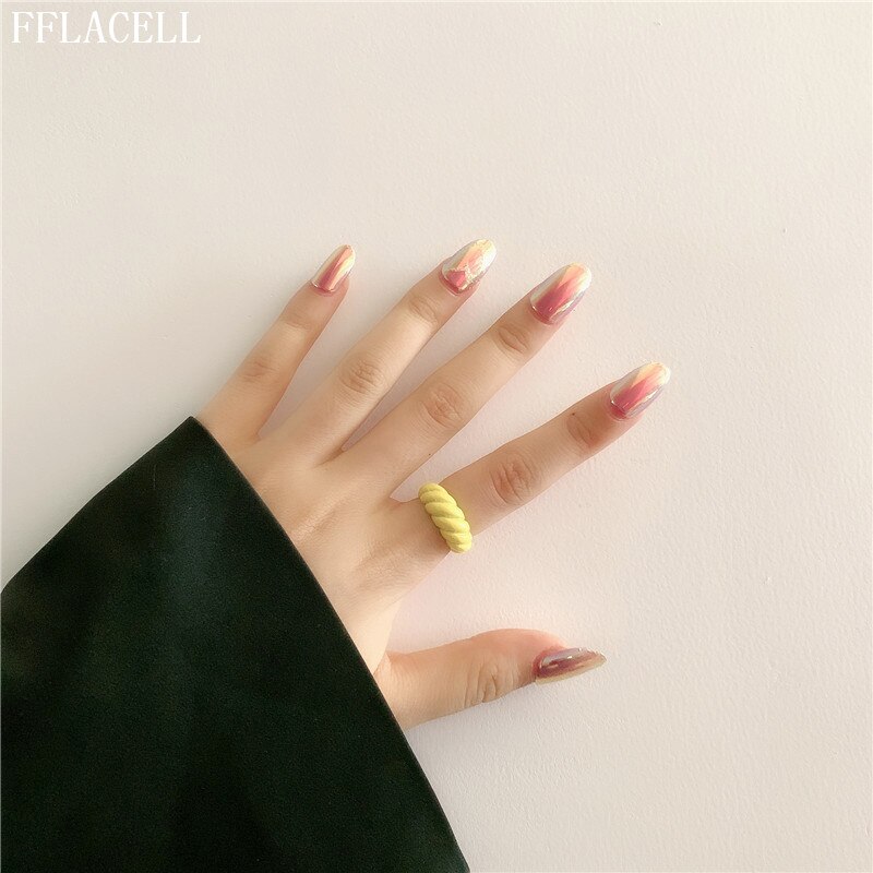 FFLACELL , nueva de Corea, anillos abiertos irregulares pintados a mano con Anillos geométricos de aceite de goteo colorido a la para mujer, joyería de: 2