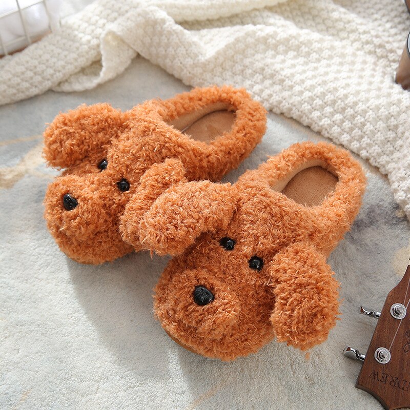 Bont Hond Slippers Leuke Cartoon Dier Vrouwen Winter Warm Pluche Thuis Pluizige Slides Katoen Huis Schoenen