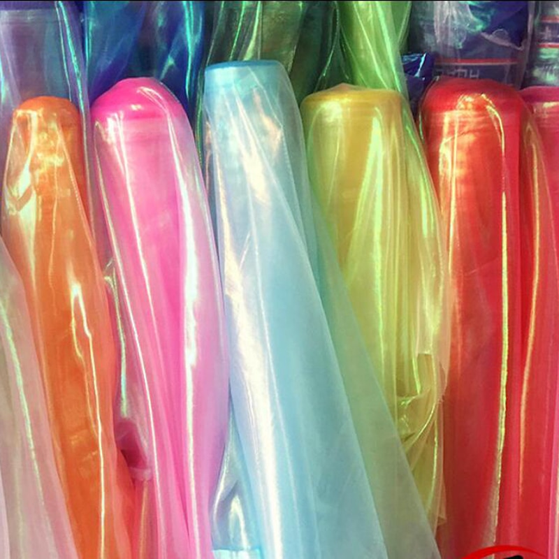 1 Meter Schleier transparent Holographische Stoff Fluoreszierende Stoffe Bunte Glänzende Blick Stoff Bühne Hochzeit Dekor