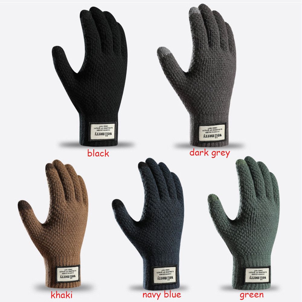 Gants en laine et cachemire pour écran tactile, tricotés pour hommes, couleur unie, , hiver, automne, épais, , résistant au froid, hiver