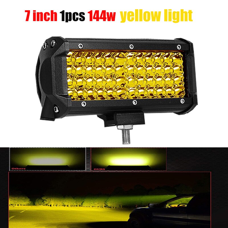 7 Inch 120W Combo Led Light Bars Spot Flood Beam for Work Driving Offroad Boat Car Tractor Truck 4x4 SUV ATV 12V 24V: 1pcs 144w yellow
