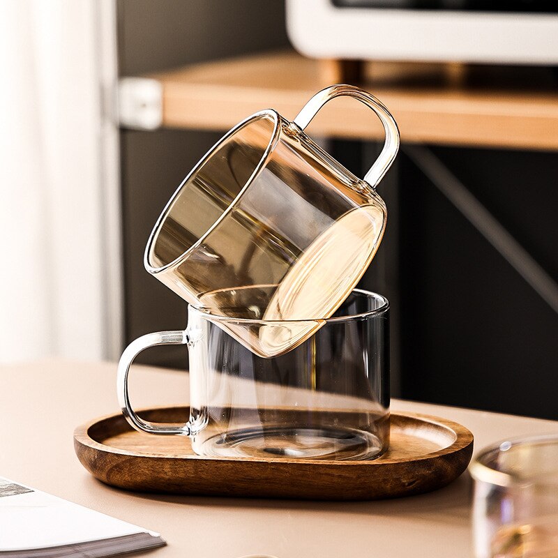 Taza de vidrio transparente con estampado de dibujos animados, vaso de café de vidrio de alto borosilicato con asa, taza de leche para desayuno y postre, 500ml, 1 unidad