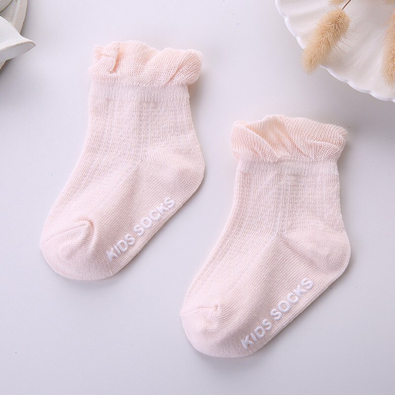 Summer Cotton Mesh Baby Socks Anti-Slip Toddler Infant Sock Princess Lace Ankle Socks For 0-24Months: pink