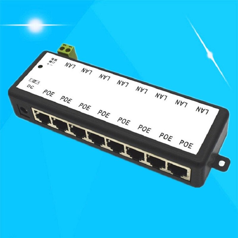 ESCAM 4 Ports 8 portsPoE Injector PoE Power Adapter Ethernet Power Supply Pin 4,5(+)/7,8(-) Input DC12V-DC48V for IP Camera