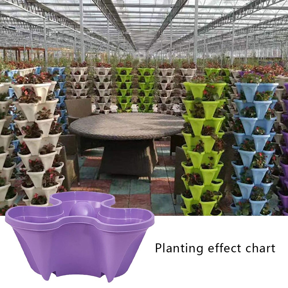 3PCS Stackable Flower Tower Multi-Layer Plant Pot Vertical Combination Planter Three Petal Plastic With Tray For Garden Balcony