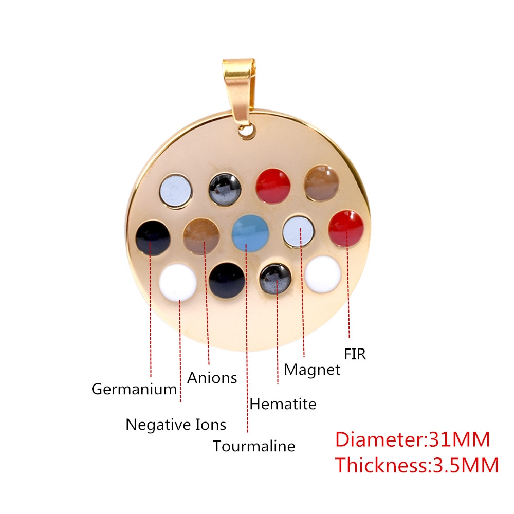 EBUTY Stainless Steel Pendants Charms Energy Tourmaline Magnet Jewelry Gold Health 7 in 1 with Box