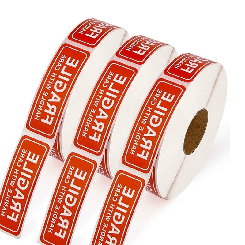 500 Pcs Roll/1X3 Inch Fragiele Waarschuwing Vinyl Label Sticker Met Voorzichtigheid Label Sticker Rode: 500pcs